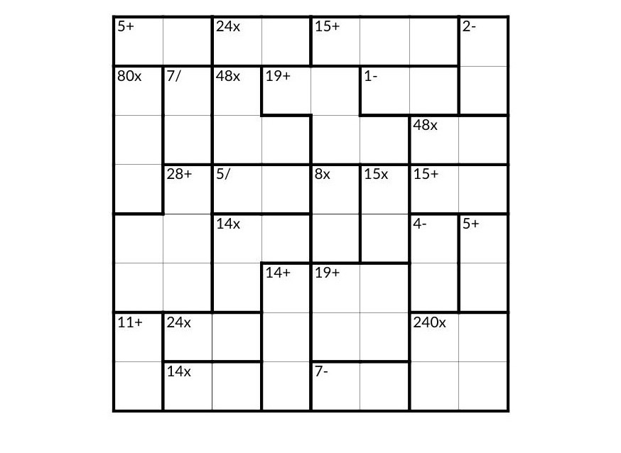 Ejemplo de Calcudoku - pasatiempo de PasatiemposWeb