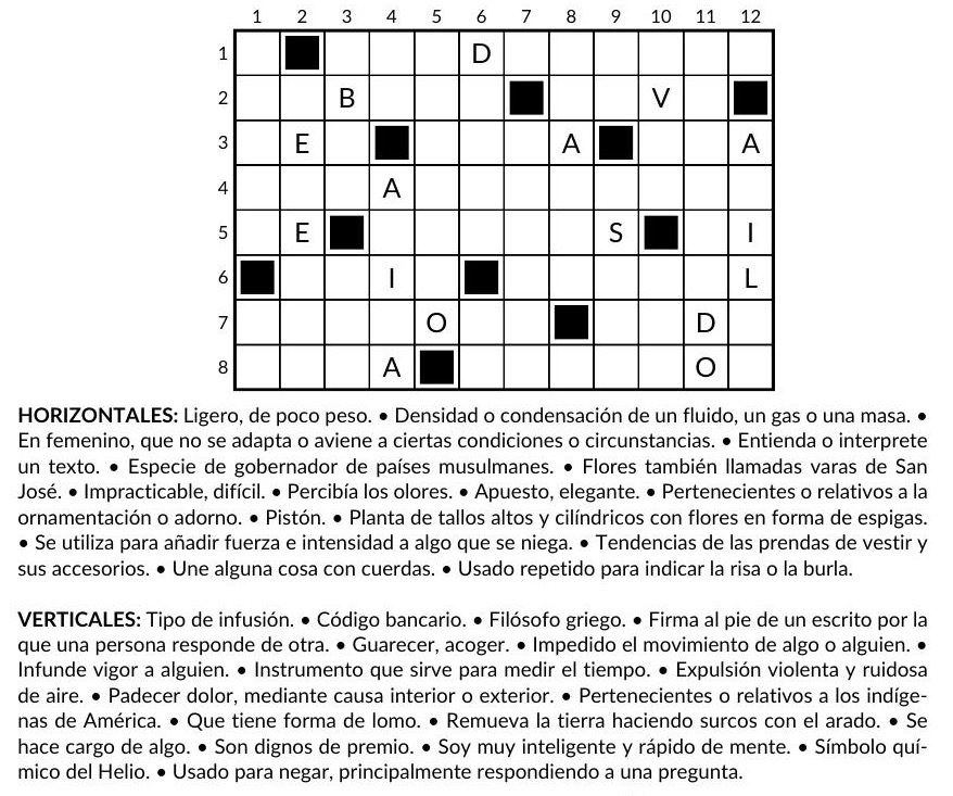 Ejemplo de Completagrama - pasatiempo de PasatiemposWeb