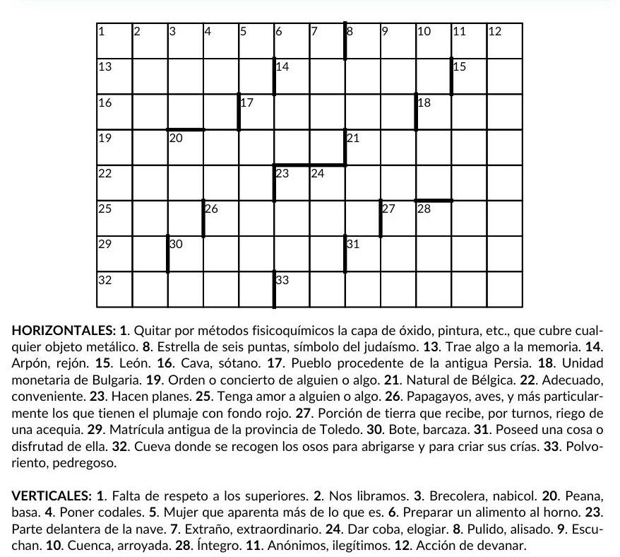 Ejemplo de Crucigrama Barrado - pasatiempo de PasatiemposWeb