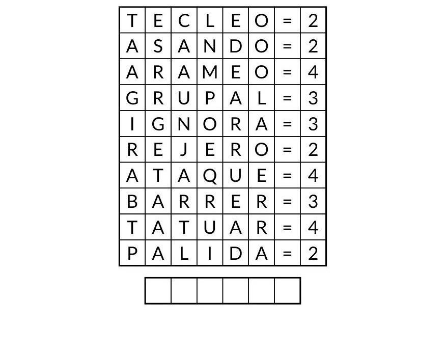 Ejemplo de Letras Comunes - pasatiempo de PasatiemposWeb