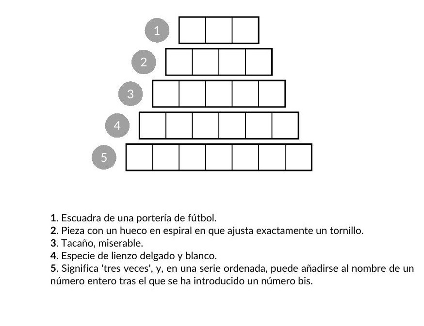 Ejemplo de Pirámide de Palabras - pasatiempo de PasatiemposWeb