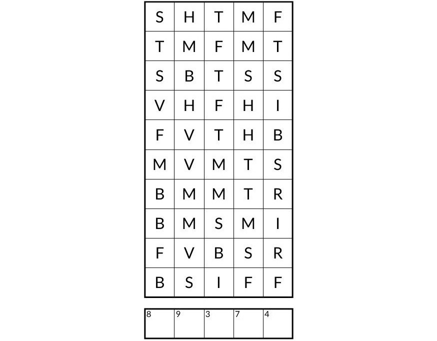 Ejemplo de Tamiz - pasatiempo de PasatiemposWeb